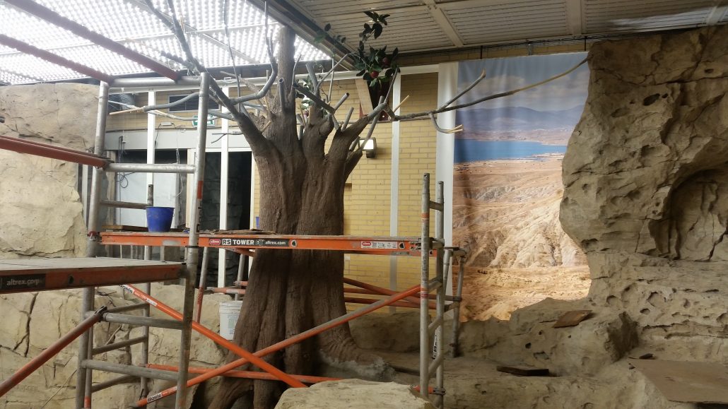Baumstruktur und Felswände während des Aufbaus.